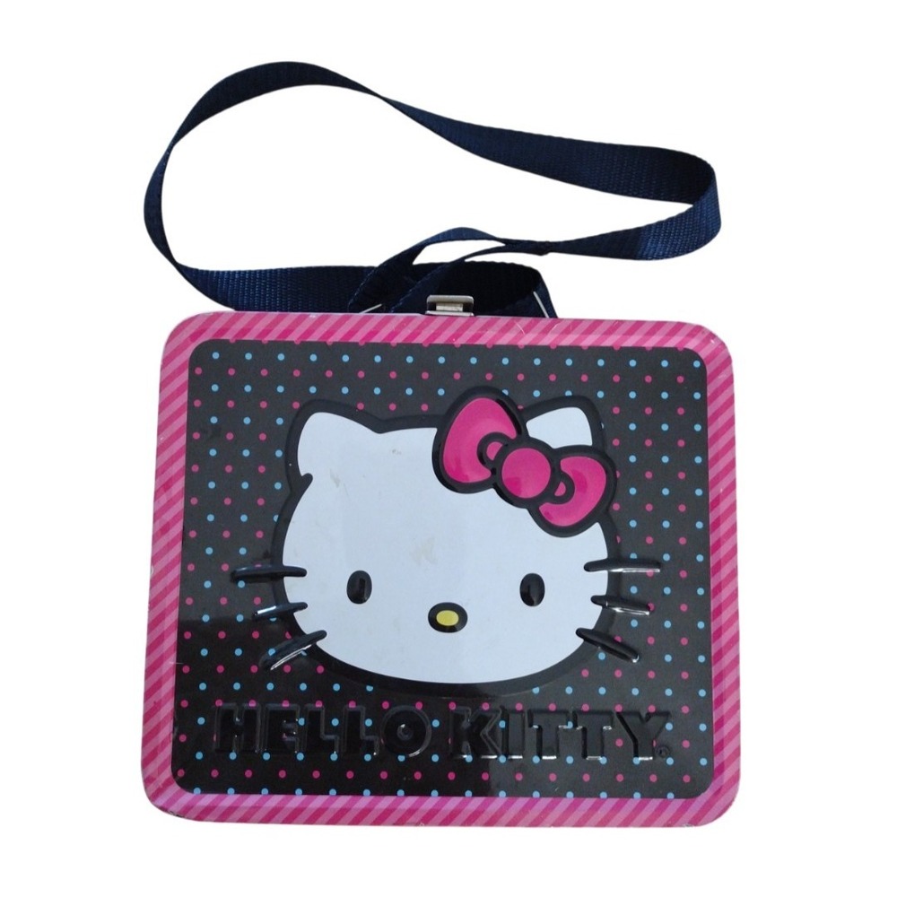 Hello Kitty By Sanrio Pink Bow All‎ Over Print Lunch Box Tin Approx 8"x7"x 4"
